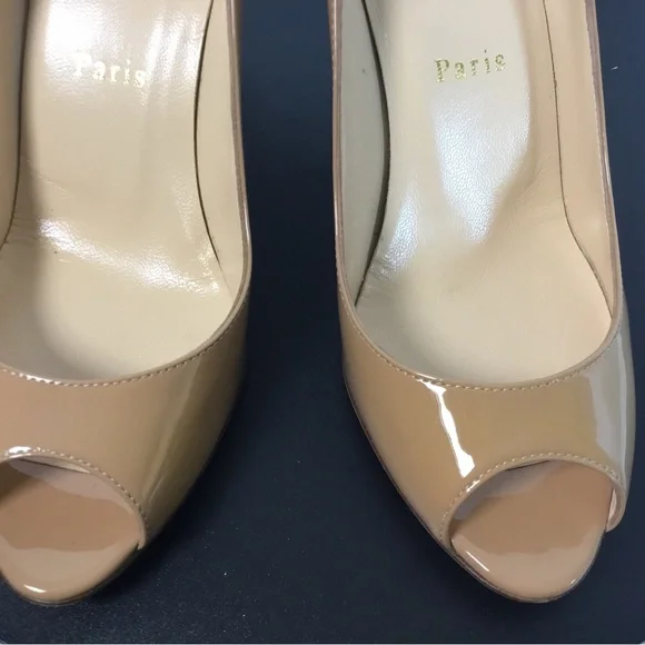 Christian Louboutin Beige Patent Peep-Toe Pumps - Picture 15 of 15